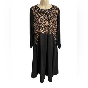 Order Plus Black Cotton Dress With Tan Floral Print and Sheer Sleeves Size XL